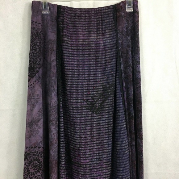 JGs Mad Lab Skirt Womens Sz M Maxi Purple Gray Floral Art to Wear Stretch - Picture 3 of 9